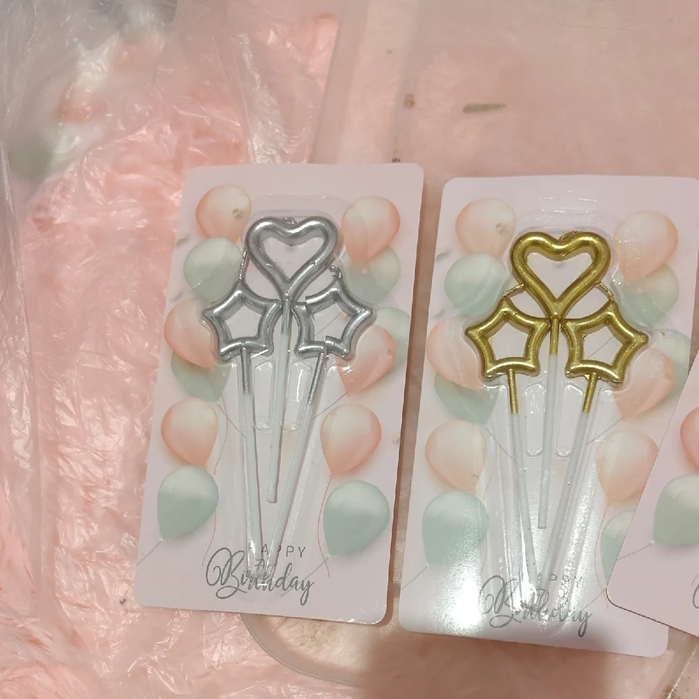 Silver Star and Heart Cake Toppers